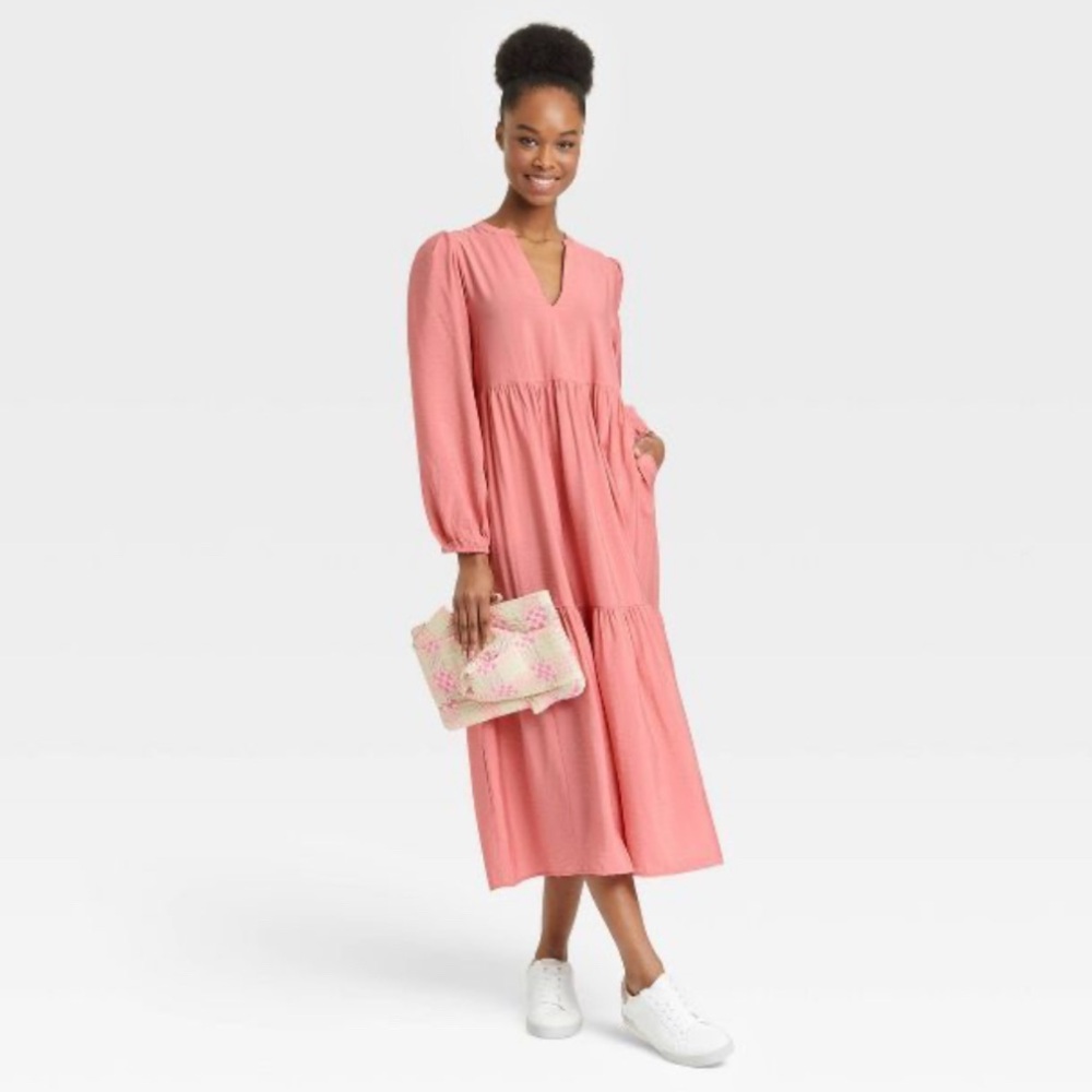 A new day, pink long sleeve tiered dress!